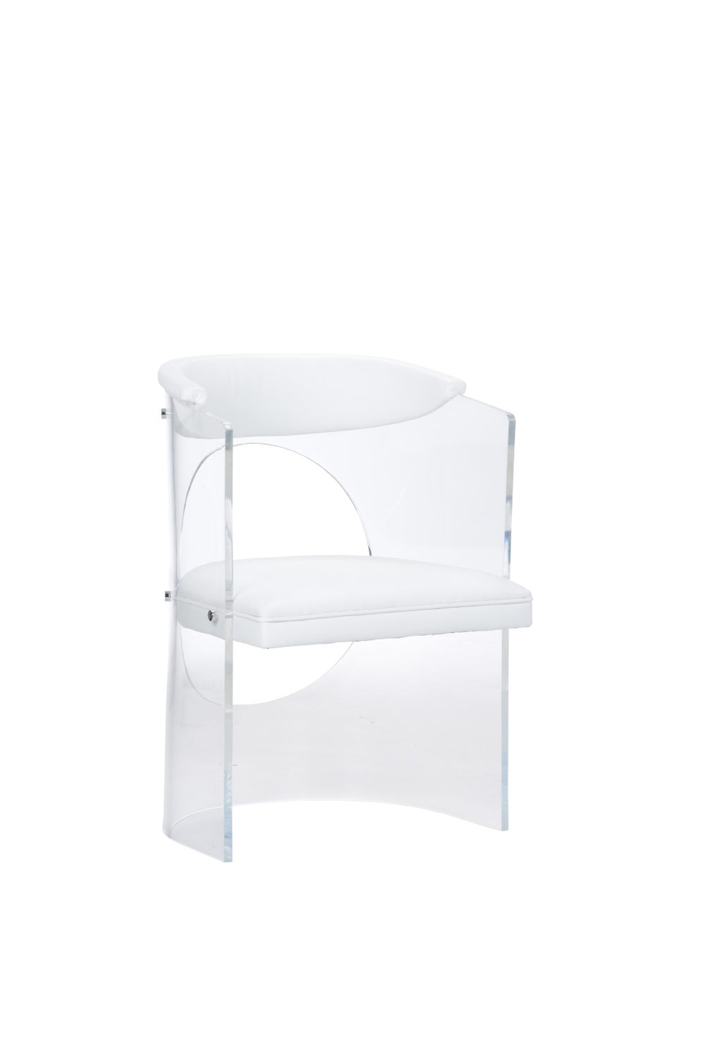 Wildwood Baran Sculptural Barrel-Back Chair With Clear Acrylic Frame And White Faux Leather Seat, Modern Comfort 490625