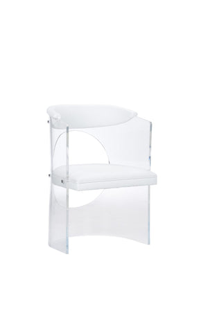 Wildwood Baran Sculptural Barrel-Back Chair With Clear Acrylic Frame And White Faux Leather Seat, Modern Comfort 490625