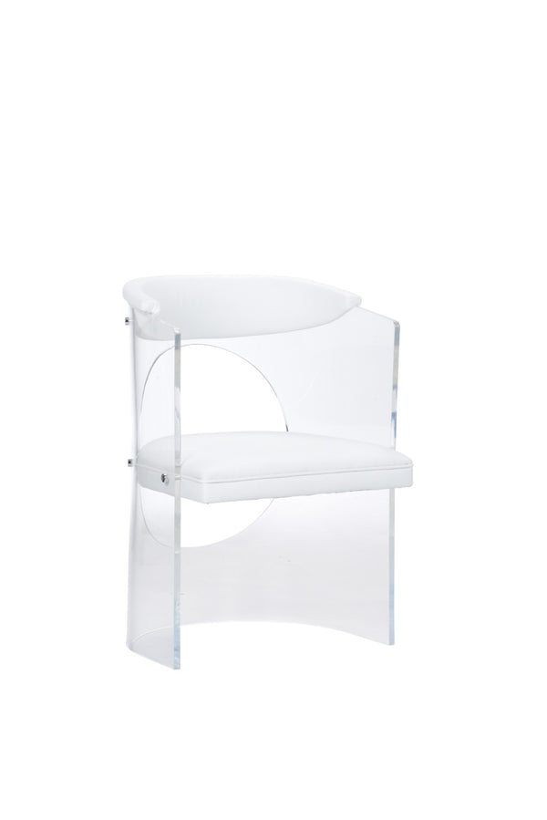 Wildwood Baran Sculptural Barrel-Back Chair With Clear Acrylic Frame And White Faux Leather Seat, Modern Comfort 490625