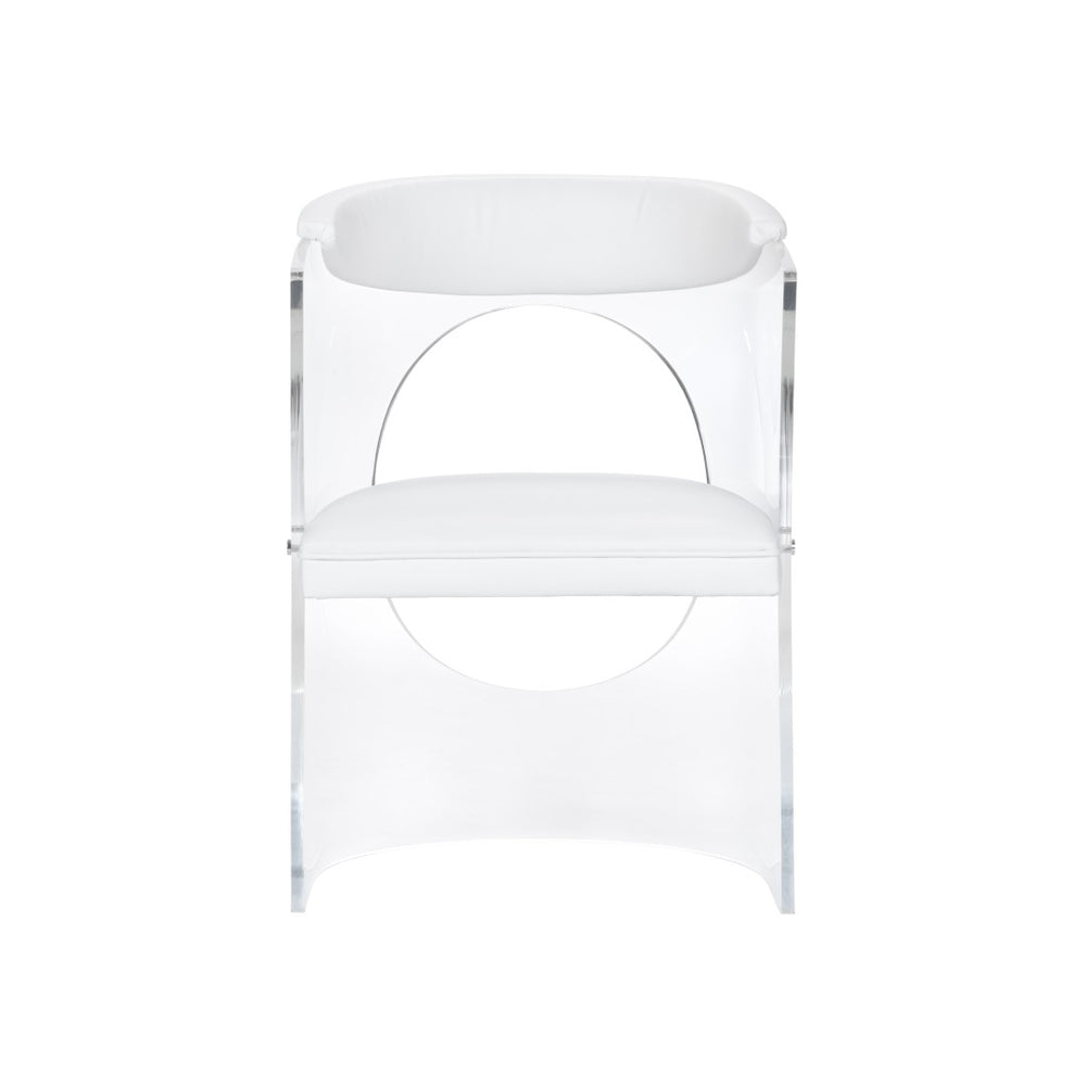 Wildwood Baran Sculptural Barrel-Back Chair With Clear Acrylic Frame And White Faux Leather Seat, Modern Comfort 490625