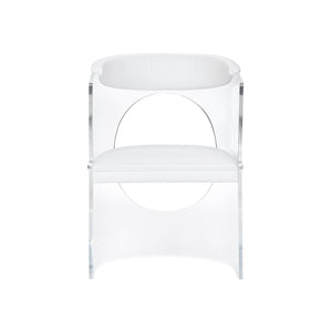 Wildwood Baran Sculptural Barrel-Back Chair With Clear Acrylic Frame And White Faux Leather Seat, Modern Comfort 490625