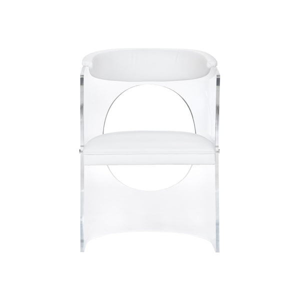 Wildwood Baran Sculptural Barrel-Back Chair With Clear Acrylic Frame And White Faux Leather Seat, Modern Comfort 490625
