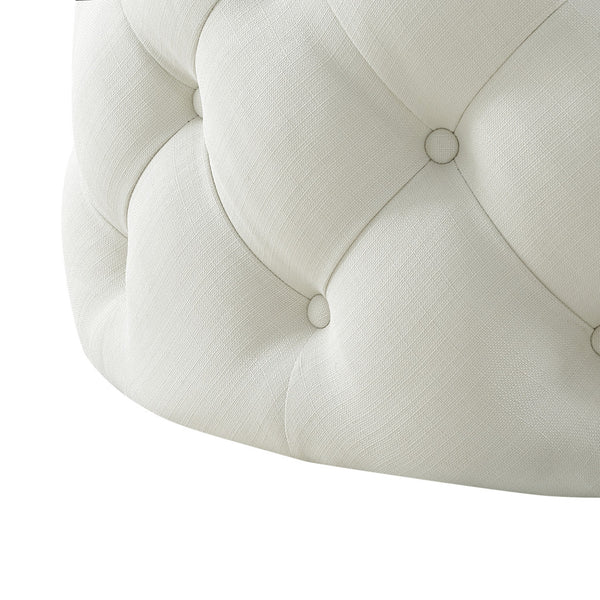 Homeroots 33" White Linen Rolling Tufted Round Cocktail Ottoman Cream White,Linen  490625