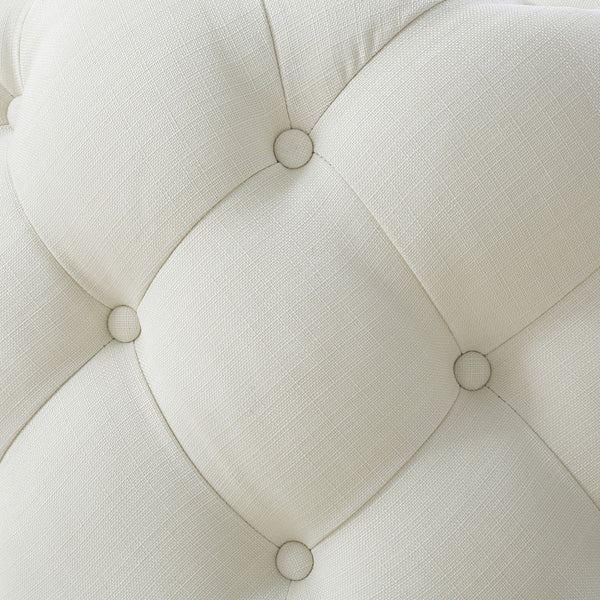 Homeroots 33" White Linen Rolling Tufted Round Cocktail Ottoman Cream White,Linen  490625