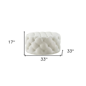 Homeroots 33" White Linen Rolling Tufted Round Cocktail Ottoman Cream White,Linen  490625