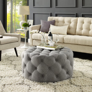 Homeroots 33" Light Gray Linen Rolling Tufted Round Cocktail Ottoman Light Grey,Linen  490626
