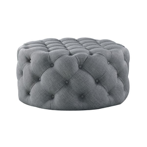 Homeroots 33" Light Gray Linen Rolling Tufted Round Cocktail Ottoman Light Grey,Linen  490626