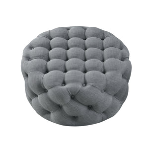 Homeroots 33" Light Gray Linen Rolling Tufted Round Cocktail Ottoman Light Grey,Linen  490626