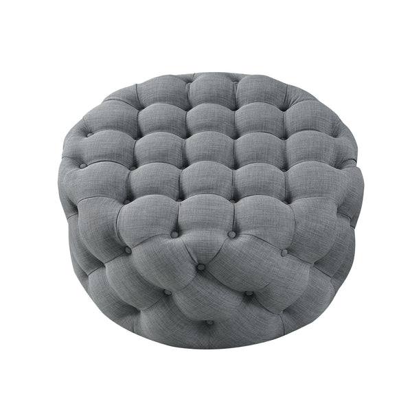 Homeroots 33" Light Gray Linen Rolling Tufted Round Cocktail Ottoman Light Grey,Linen  490626