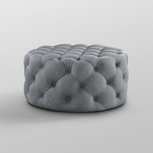 Homeroots 33" Light Gray Linen Rolling Tufted Round Cocktail Ottoman Light Grey,Linen  490626