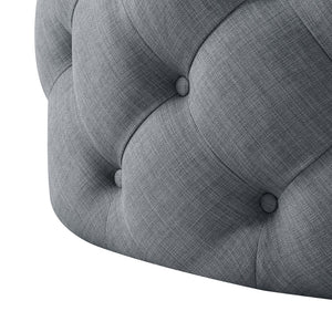 Homeroots 33" Light Gray Linen Rolling Tufted Round Cocktail Ottoman Light Grey,Linen  490626