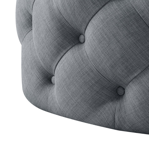 Homeroots 33" Light Gray Linen Rolling Tufted Round Cocktail Ottoman Light Grey,Linen  490626