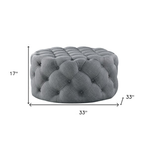 Homeroots 33" Light Gray Linen Rolling Tufted Round Cocktail Ottoman Light Grey,Linen  490626