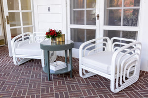 Wildwood Waterfall Hand-Curved Rattan Tub Chair With Removable Muslin Cushion, White Coastal Accent Seat 490627