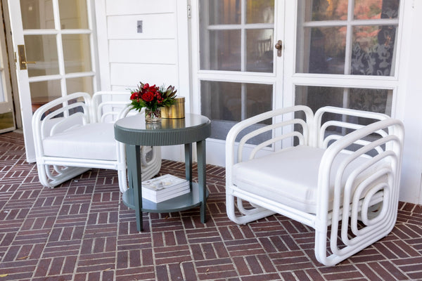 Wildwood Waterfall Hand-Curved Rattan Tub Chair With Removable Muslin Cushion, White Coastal Accent Seat 490627