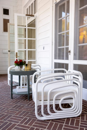 Wildwood Waterfall Hand-Curved Rattan Tub Chair With Removable Muslin Cushion, White Coastal Accent Seat 490627