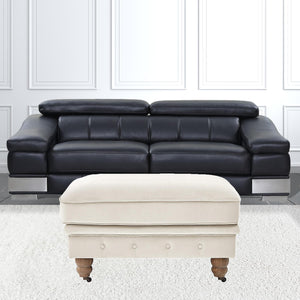 Homeroots 25" Beige Velvet And Natural Rolling Tufted Cocktail Ottoman Beige,Velvet  490628
