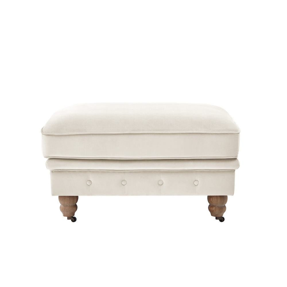 Homeroots 25" Beige Velvet And Natural Rolling Tufted Cocktail Ottoman Beige,Velvet  490628