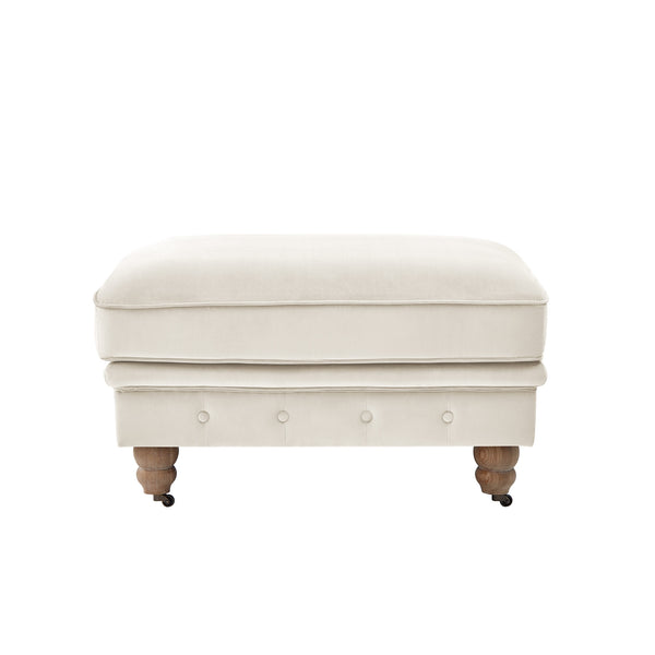 Homeroots 25" Beige Velvet And Natural Rolling Tufted Cocktail Ottoman Beige,Velvet  490628