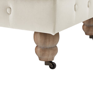 Homeroots 25" Beige Velvet And Natural Rolling Tufted Cocktail Ottoman Beige,Velvet  490628