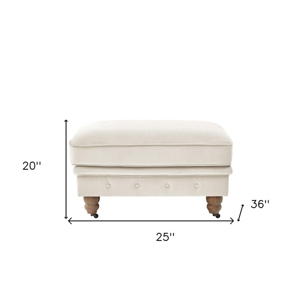 Homeroots 25" Beige Velvet And Natural Rolling Tufted Cocktail Ottoman Beige,Velvet  490628