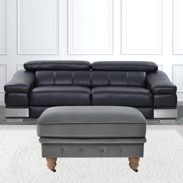 Homeroots 25" Gray Velvet And Natural Rolling Tufted Cocktail Ottoman Dark Grey,Velvet  490630