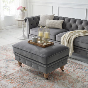 Homeroots 25" Gray Velvet And Natural Rolling Tufted Cocktail Ottoman Dark Grey,Velvet  490630