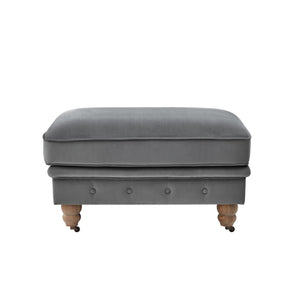 Homeroots 25" Gray Velvet And Natural Rolling Tufted Cocktail Ottoman Dark Grey,Velvet  490630