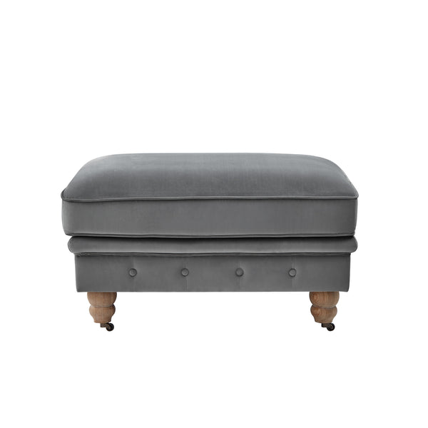 Homeroots 25" Gray Velvet And Natural Rolling Tufted Cocktail Ottoman Dark Grey,Velvet  490630