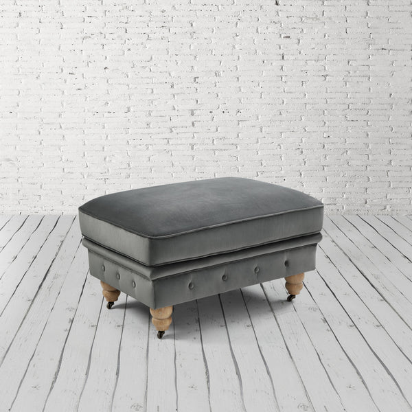 Homeroots 25" Gray Velvet And Natural Rolling Tufted Cocktail Ottoman Dark Grey,Velvet  490630