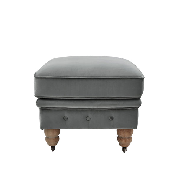 Homeroots 25" Gray Velvet And Natural Rolling Tufted Cocktail Ottoman Dark Grey,Velvet  490630