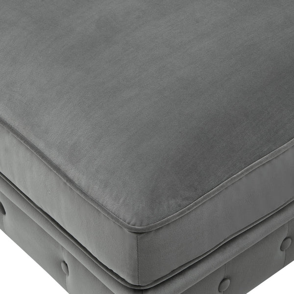 Homeroots 25" Gray Velvet And Natural Rolling Tufted Cocktail Ottoman Dark Grey,Velvet  490630