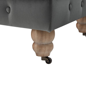 Homeroots 25" Gray Velvet And Natural Rolling Tufted Cocktail Ottoman Dark Grey,Velvet  490630