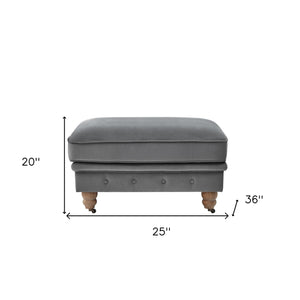Homeroots 25" Gray Velvet And Natural Rolling Tufted Cocktail Ottoman Dark Grey,Velvet  490630