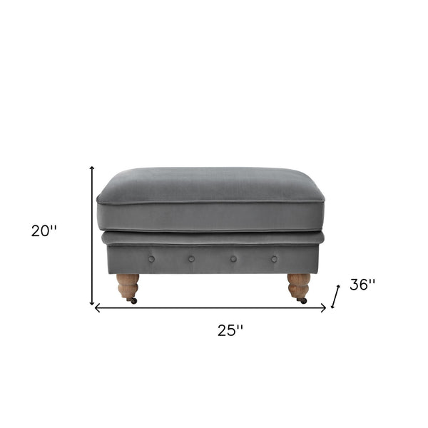 Homeroots 25" Gray Velvet And Natural Rolling Tufted Cocktail Ottoman Dark Grey,Velvet  490630