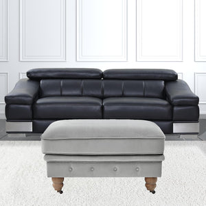 Homeroots 25" Gray Velvet And Natural Rolling Tufted Cocktail Ottoman Grey,Velvet  490632