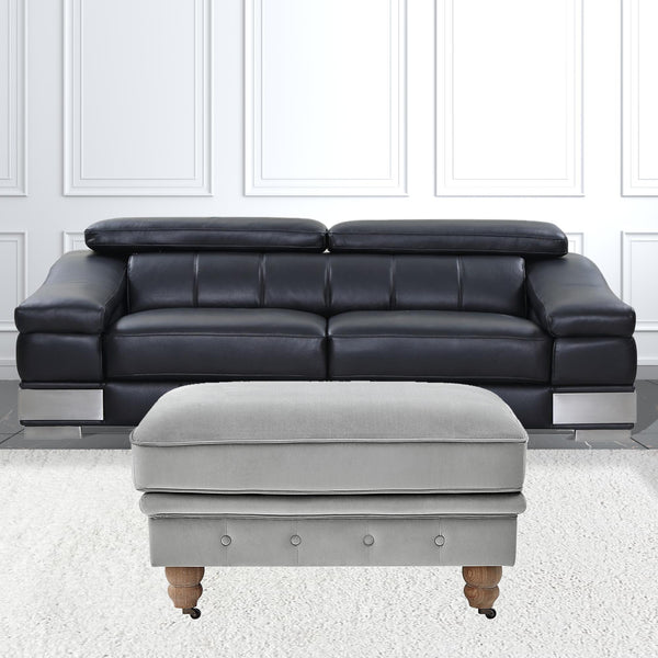 Homeroots 25" Gray Velvet And Natural Rolling Tufted Cocktail Ottoman Grey,Velvet  490632