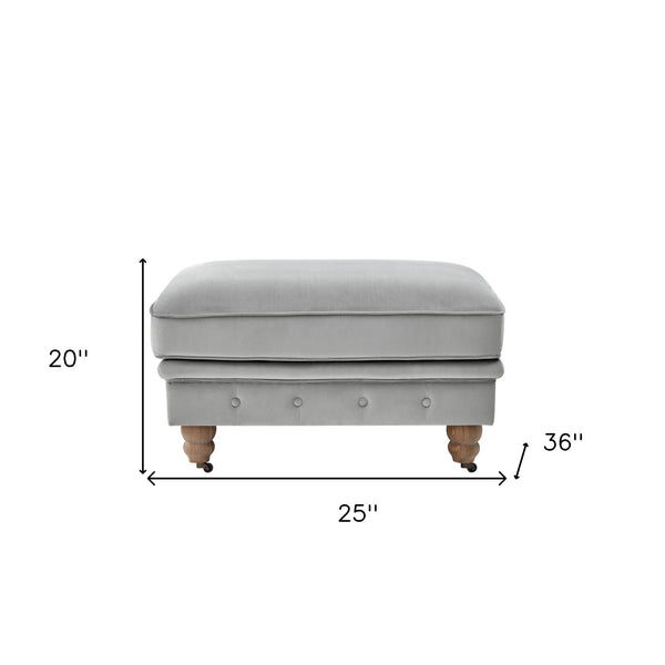 Homeroots 25" Gray Velvet And Natural Rolling Tufted Cocktail Ottoman Grey,Velvet  490632
