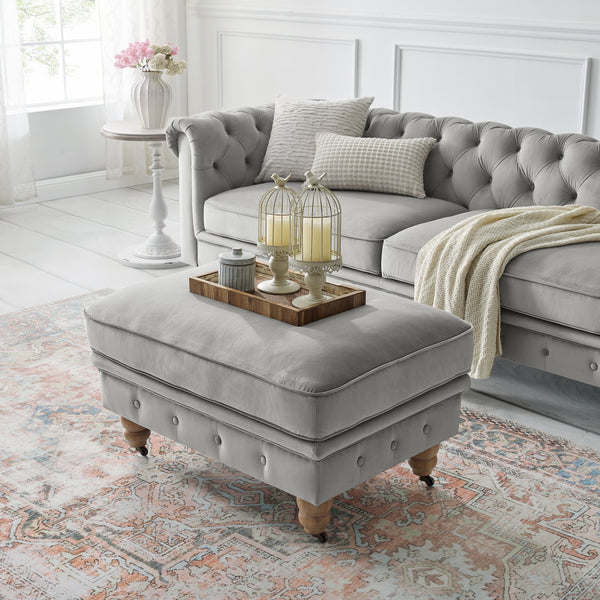 Homeroots 25" Gray Velvet And Natural Rolling Tufted Cocktail Ottoman Grey,Velvet  490632
