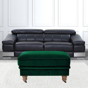 Homeroots 25" Hunter Green Velvet And Natural Rolling Tufted Cocktail Ottoman Hunter Green,Velvet  490634