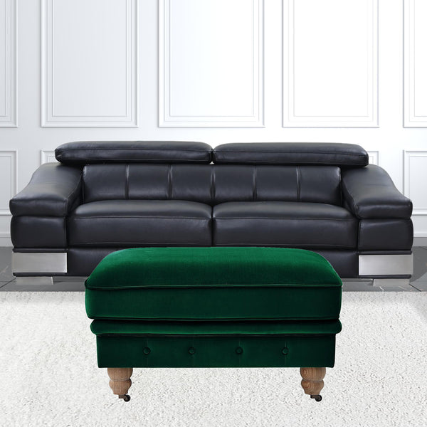 Homeroots 25" Hunter Green Velvet And Natural Rolling Tufted Cocktail Ottoman Hunter Green,Velvet  490634