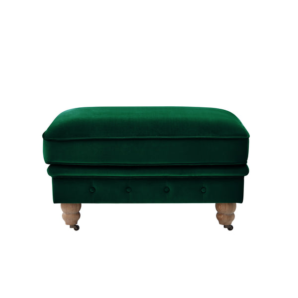 Homeroots 25" Hunter Green Velvet And Natural Rolling Tufted Cocktail Ottoman Hunter Green,Velvet  490634