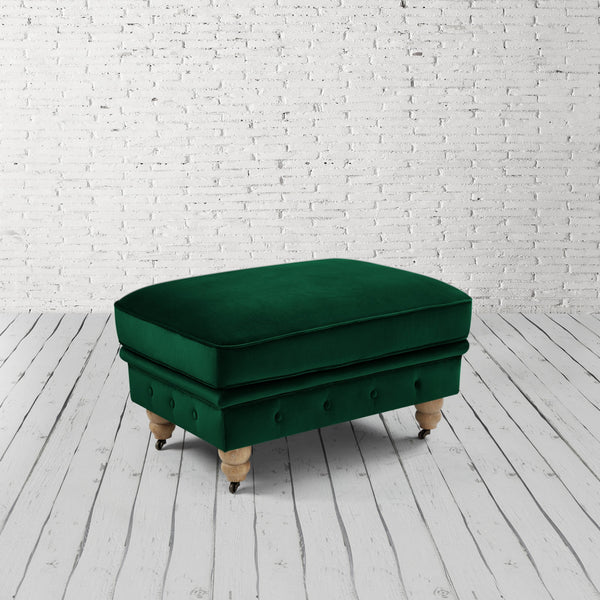 Homeroots 25" Hunter Green Velvet And Natural Rolling Tufted Cocktail Ottoman Hunter Green,Velvet  490634