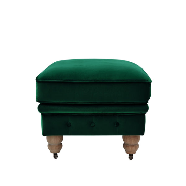Homeroots 25" Hunter Green Velvet And Natural Rolling Tufted Cocktail Ottoman Hunter Green,Velvet  490634