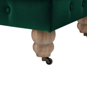 Homeroots 25" Hunter Green Velvet And Natural Rolling Tufted Cocktail Ottoman Hunter Green,Velvet  490634