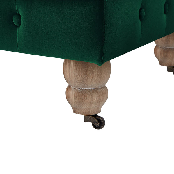Homeroots 25" Hunter Green Velvet And Natural Rolling Tufted Cocktail Ottoman Hunter Green,Velvet  490634