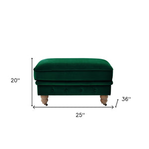 Homeroots 25" Hunter Green Velvet And Natural Rolling Tufted Cocktail Ottoman Hunter Green,Velvet  490634