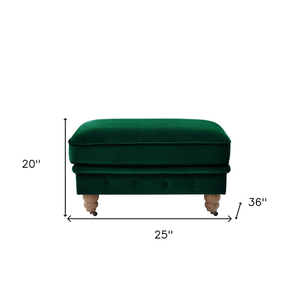 Homeroots 25" Hunter Green Velvet And Natural Rolling Tufted Cocktail Ottoman Hunter Green,Velvet  490634