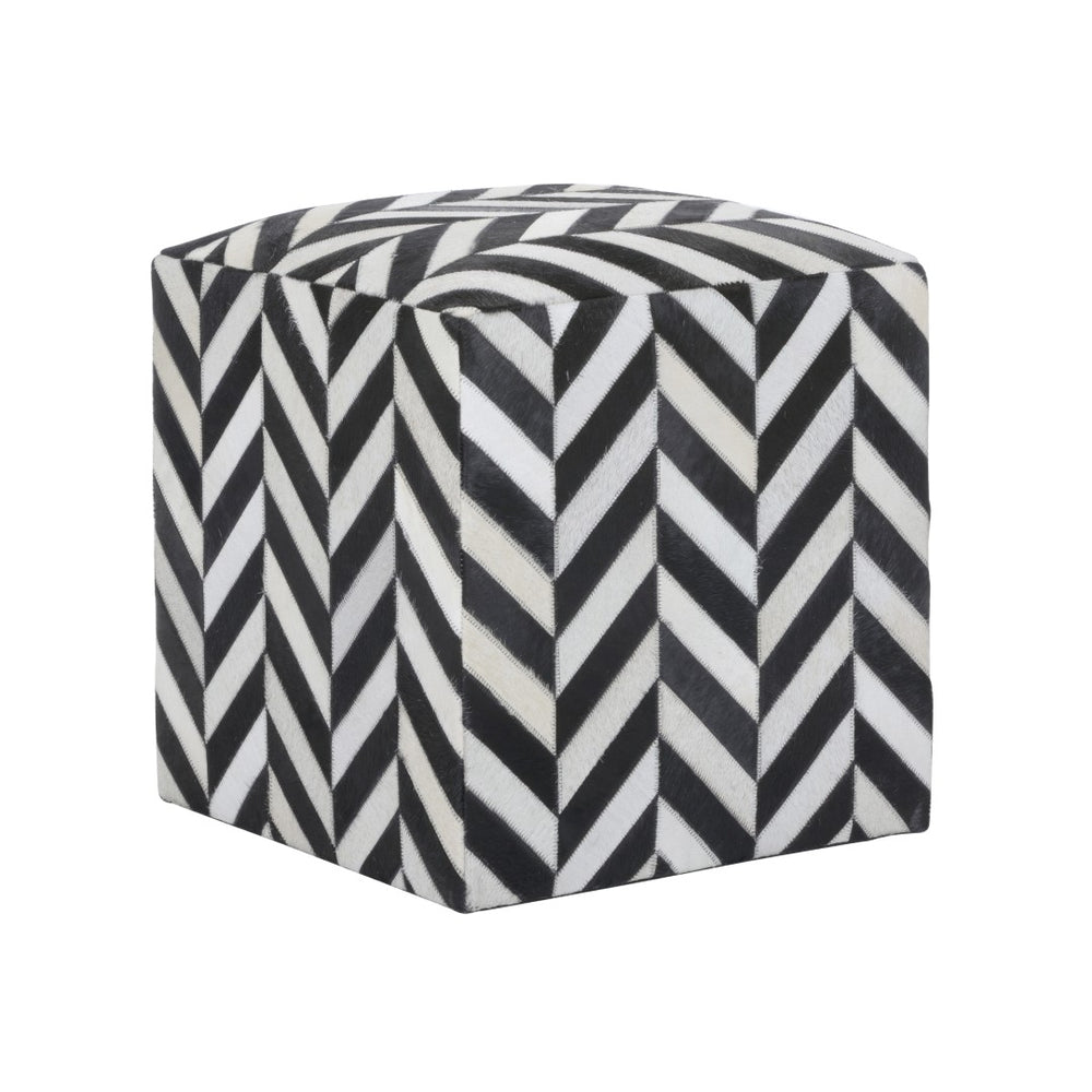Wildwood Herring Hair-On-Hide Pouf With Herringbone Wish Bone Pattern — Versatile Footrest, Seat, Side Table 490635