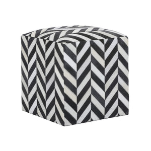 Wildwood Herring Hair-On-Hide Pouf With Herringbone Wish Bone Pattern — Versatile Footrest, Seat, Side Table 490635